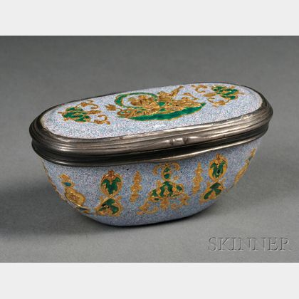 Continental Silver-mounted Enameled Copper Snuff Box