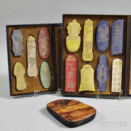Two Boxed Sets of Inksticks and an Inkstone