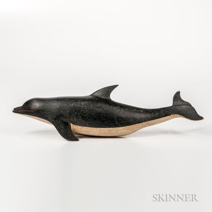 Carved and Painted Wooden Dolphin Plaque