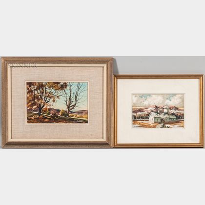 Joseph L.C. Santoro (American, 1908-1996) Two Framed Watercolors: Autumn Landscape