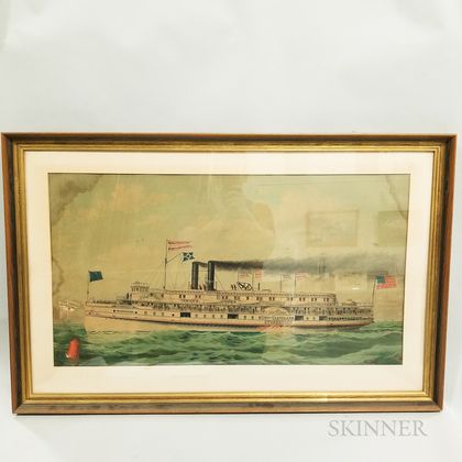 Two Large Framed Lithographs of Steamships