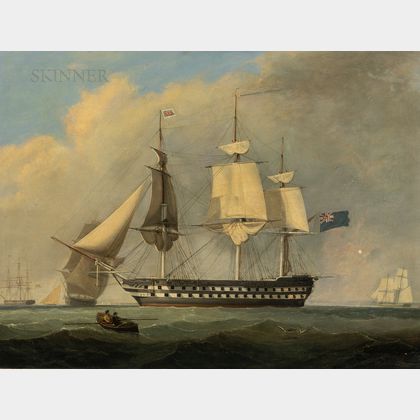 Charles Gregory (British, 1810-1896) Royal Naval Ship of the Line in The Solent