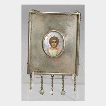 Russian Silver Mounted Pendant Icon of Guardian Angel