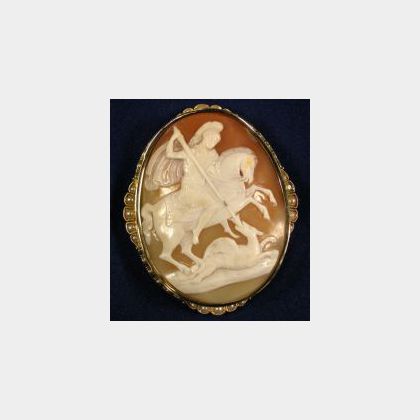 Antique 15kt Gold and Seed Pearl Shell Cameo Brooch