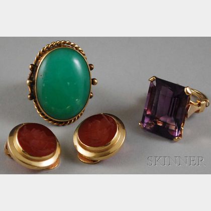 Three 14kt Gold and Stone Jewelry Items