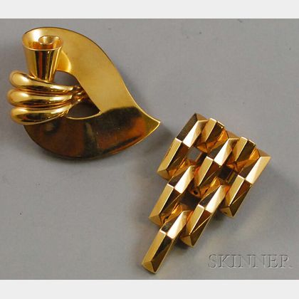 Two Retro 1940s 14kt Gold Clips