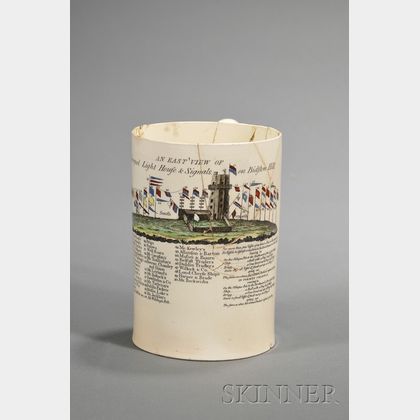Polychrome and Transfer Decorated Liverpool Creamware Mug