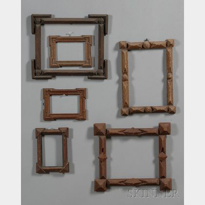 Six Chip-carved Wood Tramp Art Frames