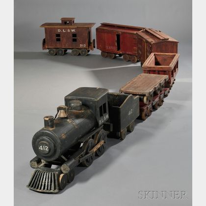 Eight-car Scratch-built Painted Wood Toy Train