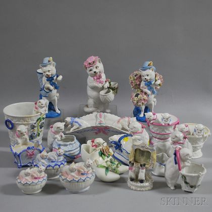 Seventeen Porcelain Cat-related Items