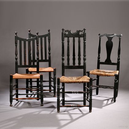 Four Black-painted Side Chairs
