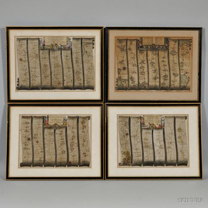 The Road From London to Lands End, John Ogilby (1600-1676) Four Framed Maps.