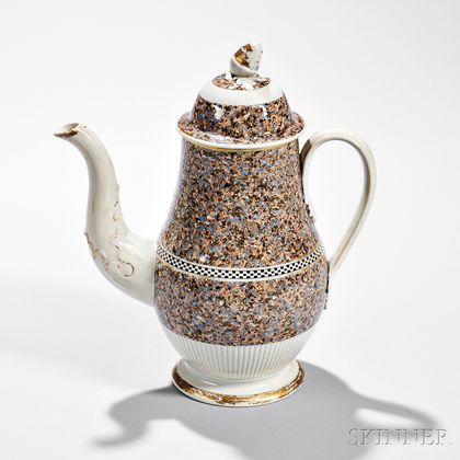 Pearlware Surface Agate Coffeepot and Cover