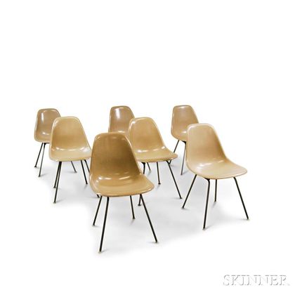 Seven Charles and Ray Eames DCM Chairs