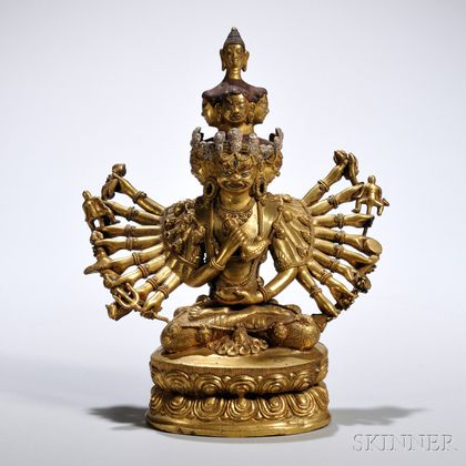 Gilt-bronze Deity with Multiple Heads and Thousand Arms