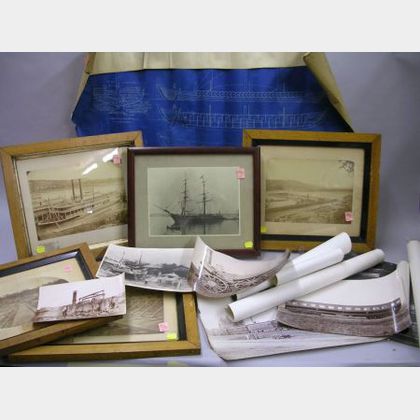 Ten Framed and Unframed 19th and 20th Century Railroad and Shipping Photographs and Related Marine Ephemera
