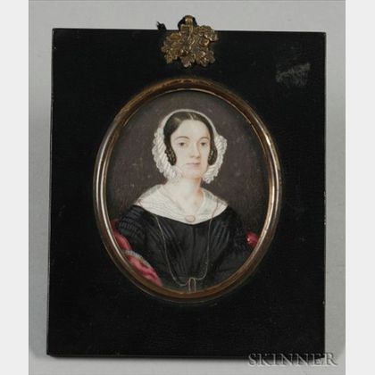 Portrait Miniature of a Woman Wearing a Black Dress with a Red Shawl