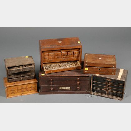 Six Watchmaker's Tool and Parts Cabinets and Boxes