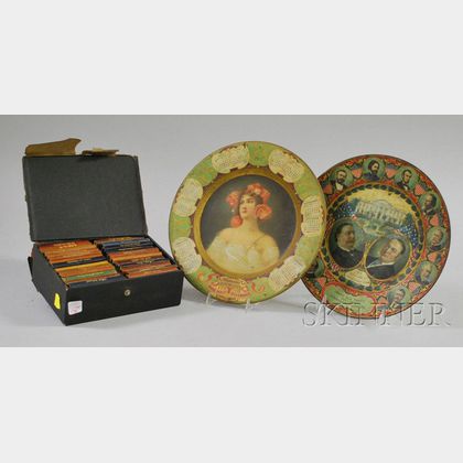 Two Chromolithograph Tin Plates and a Set of Twenty-four Miniature Gilt Leather-bound Shakespeare's Works