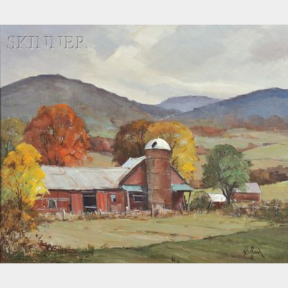 Otis Pierce Cook, Jr. (American, 1900-1980) Red Barn in Autumn