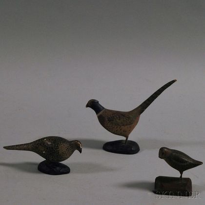 Three Carved and Painted Miniature Birds