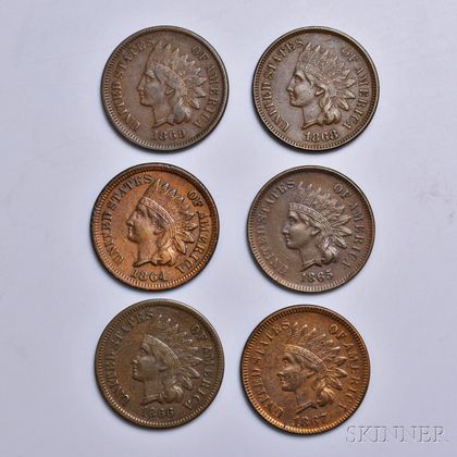 Six 1860s Indian Head Cents