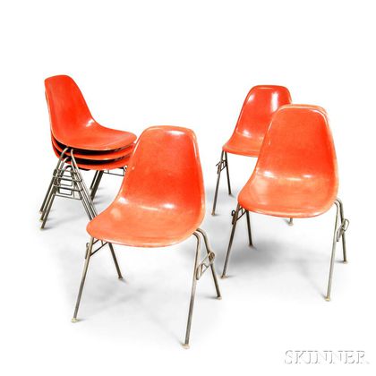 Six Charles and Ray Eames DCM Chairs