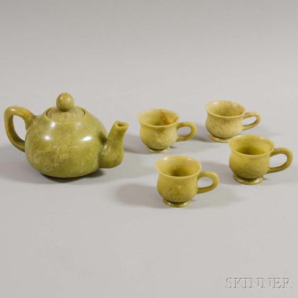 Five-piece Carved Stone Tea Set