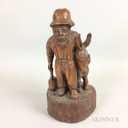 Carved Maple Figure of a Man with Mule