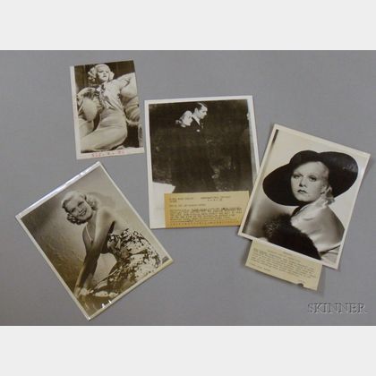 Four Jean Harlow MGM Publicity Press Still Photographs with Typed Press Snipes