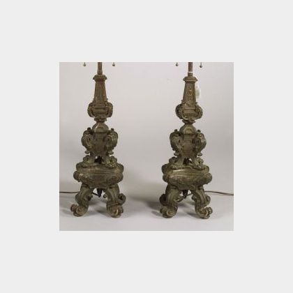 Pair of Bronze Renaissance Revival Lamp Bases