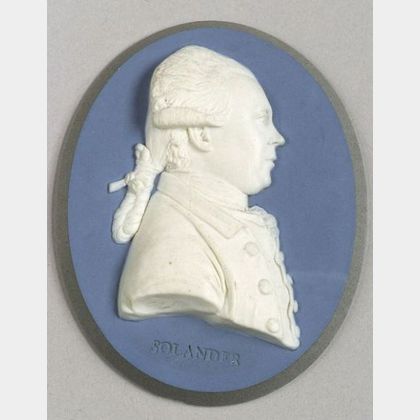 Wedgwood & Bentley Laminated Blue Jasper Portrait Medallion of Dr. Solander