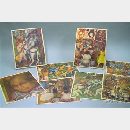 Eight Prints Depicting Diego Rivera Frescoes in Mexico