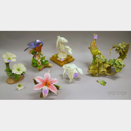 Five Porcelain Bird and Floral Models