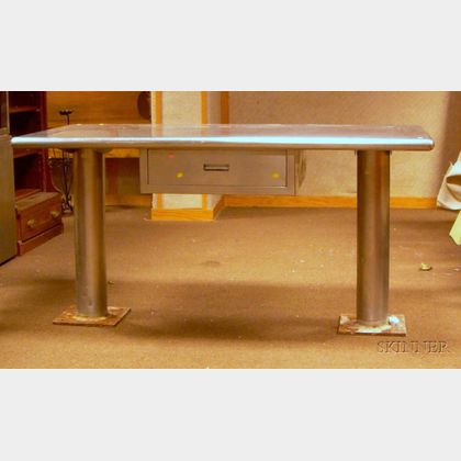 Industrial Stainless Steel Flat-top Double-Pedestal Work Table with Drawer. 