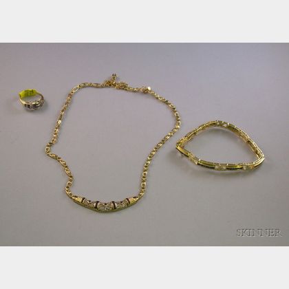 Three Pieces of Similar 14kt Gold, Sapphire and Diamond Jewelry. 