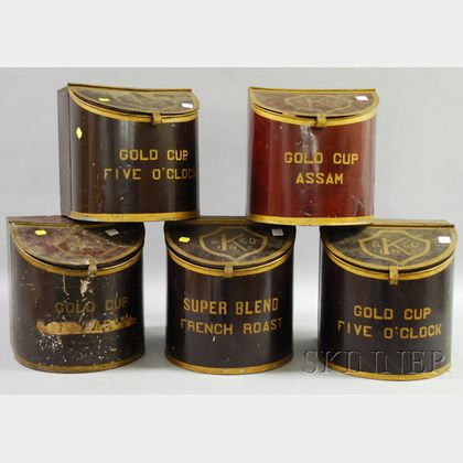 Five K. & Co. Inc. Gold Cup Painted Tin Retail Countertop Coffee Bins