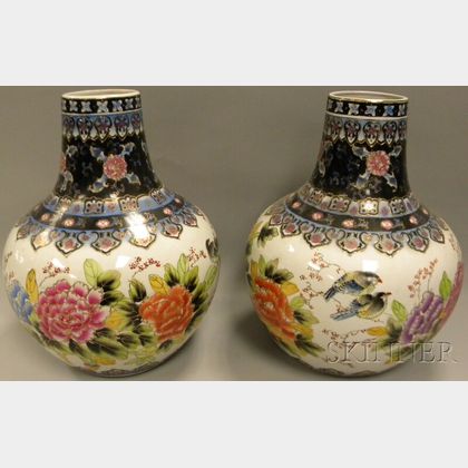Pair of Large Modern Japanese Polychrome-decorated Porcelain Vases