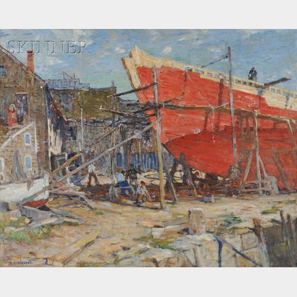 Harry Aiken Vincent (American, 1864-1931) View of Shipbuilders and a Commercial Sail Loft, Probably Rockport, Massachusetts