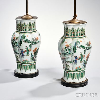 Pair of Export Porcelain Paneled Vases