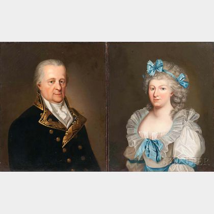 Anglo/American School, Late 18th Century Pair of Portraits of a Gentleman and Lady