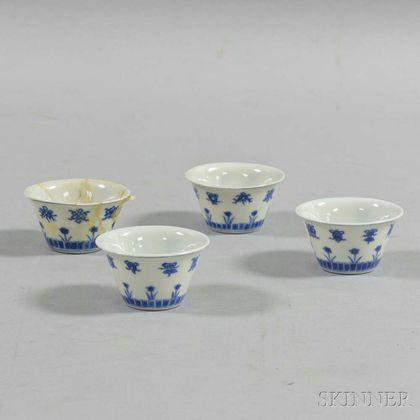 Set of Four Blue and White Cups
