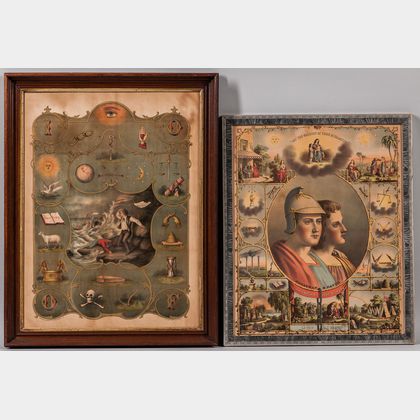 Two Framed Pictorial Odd Fellows Lithographs