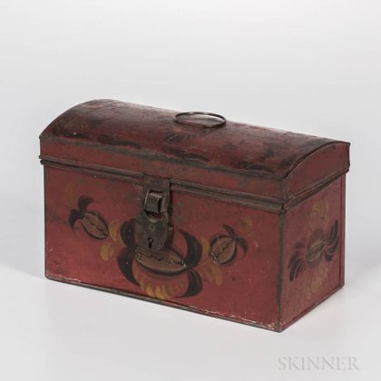 Red-painted Tin Document Box