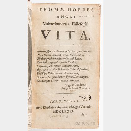 Hobbes, Thomas (1588-1679),Malmesburiensis Philosophi Vita.