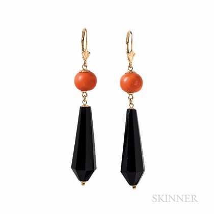 Coral and Onyx Earrings