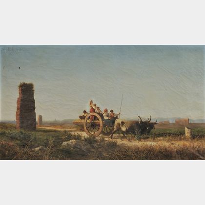 Achille Vertunni (Italian, 1826-1897) Ox Cart in the Campagna