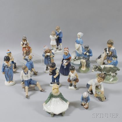 Seventeen Mostly Royal Copenhagen Ceramic Figures of Children