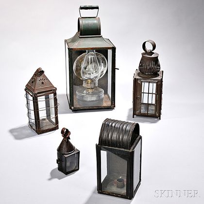 Five Tin and Glass Lanterns