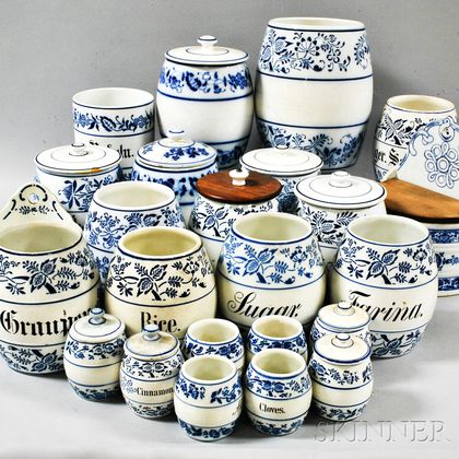 Twenty-four German Blue and White Ceramic Apothecary Jars